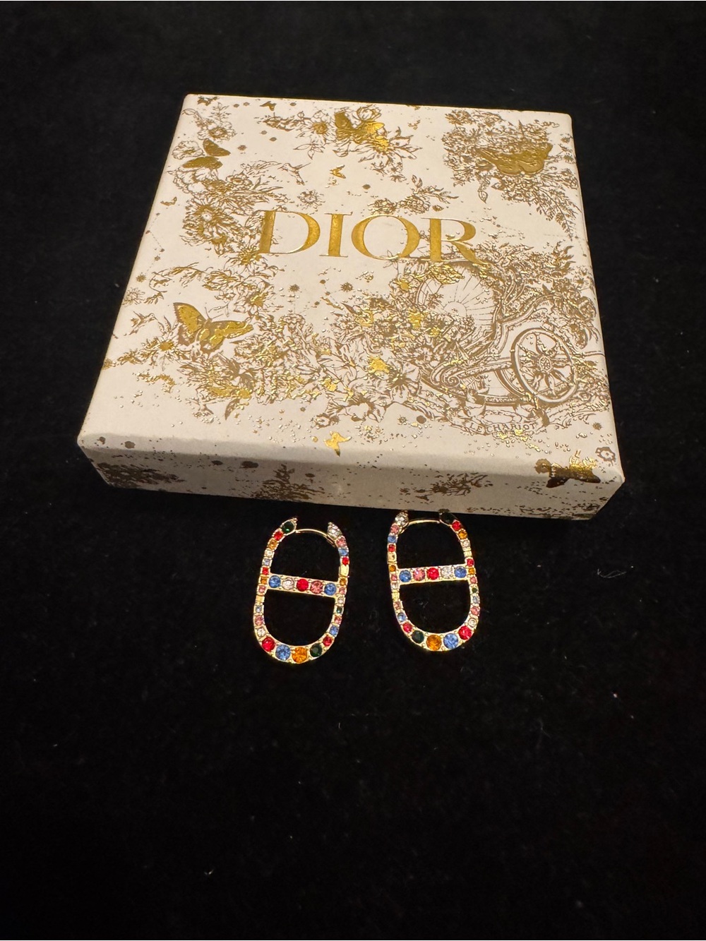 Dior Gold-Tone Oval Hoop Earrings with Multicolor Stones